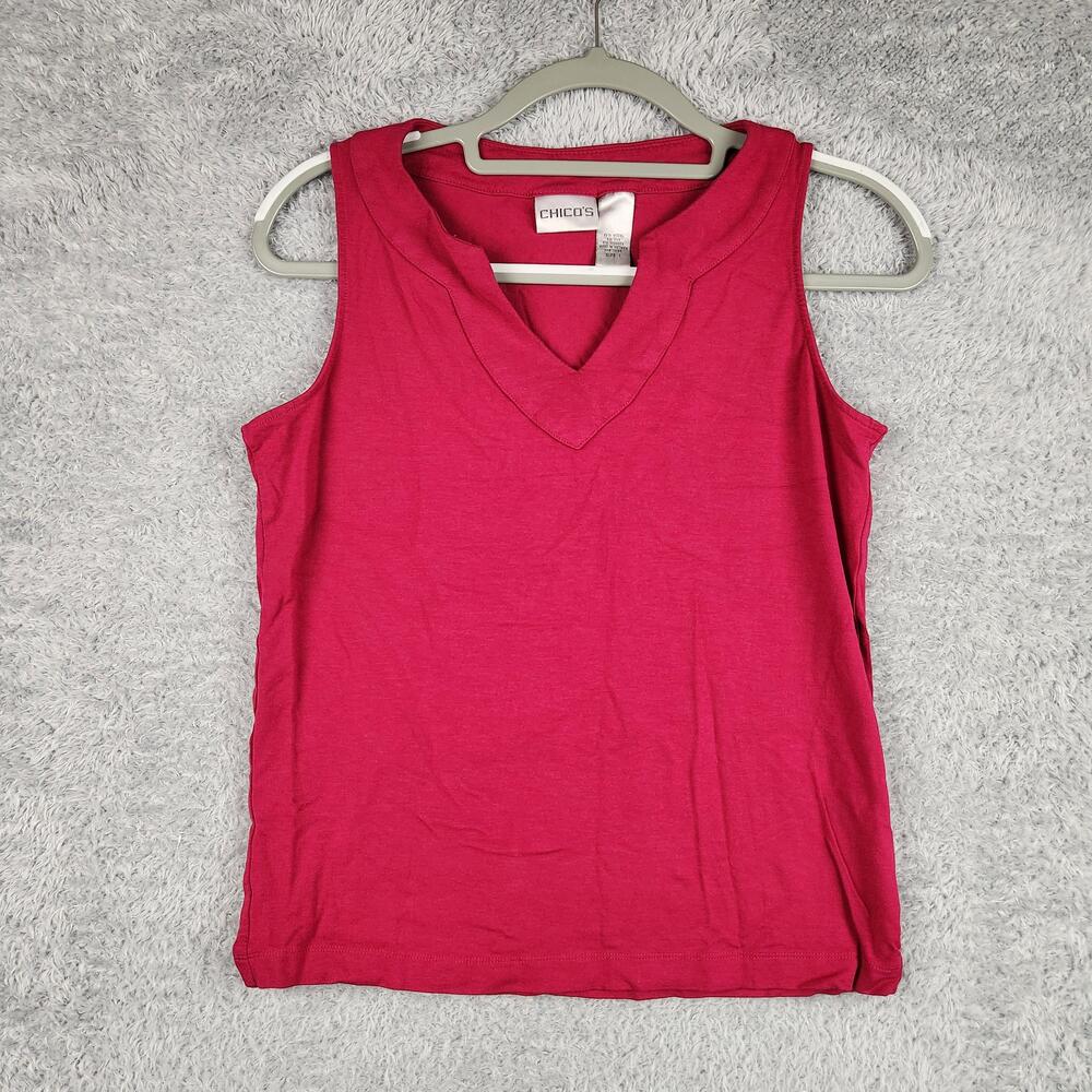 Vintage Chicos Tank Top Womens 1 Pink V Neck Modal Silk Stretch Jersey Summer